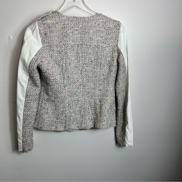 Kut From The Kloth Women White Ivory Full Zip Tweed Faux Leather Moto Jacket sma - Picture 3 of 3